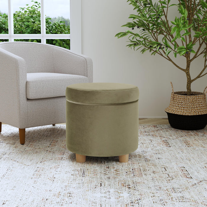 HomePop Round Storage Ottoman - Light sage green Velvet