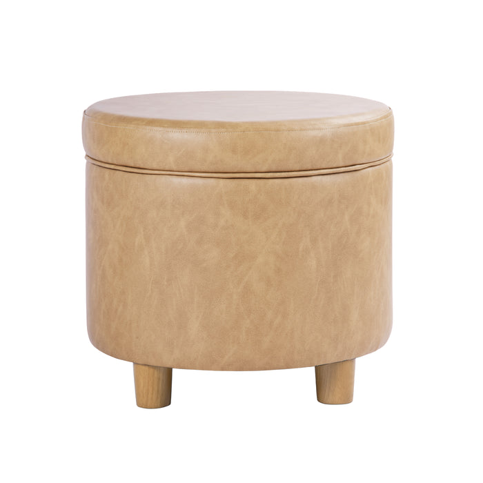 HomePop Round Storage Ottoman - Sand Faux Leather