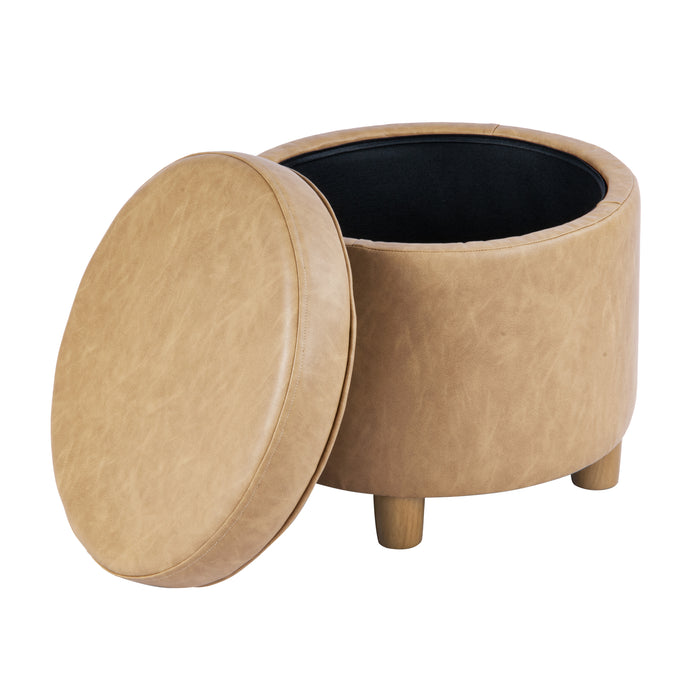 HomePop Round Storage Ottoman - Sand Faux Leather