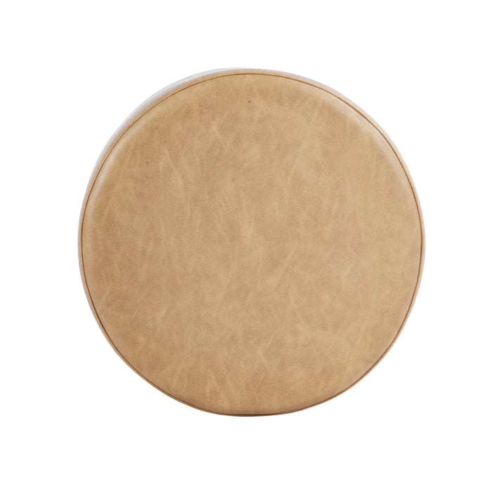 HomePop Round Storage Ottoman - Sand Faux Leather