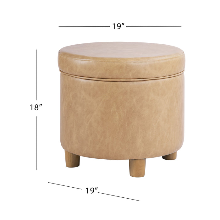 HomePop Round Storage Ottoman - Sand Faux Leather
