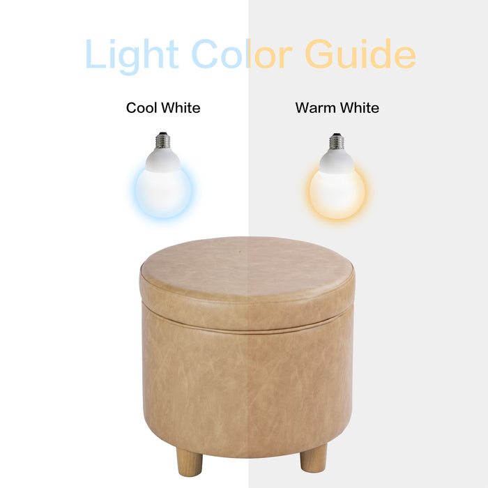 HomePop Round Storage Ottoman - Sand Faux Leather