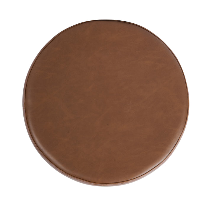 HomePop Round Storage Ottoman - Chestnut Brown Faux Leather