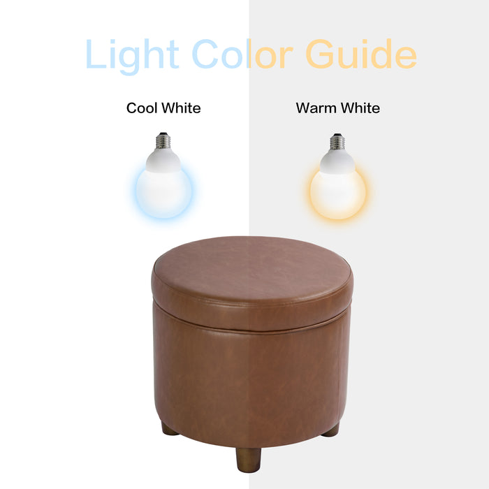 HomePop Round Storage Ottoman - Chestnut Brown Faux Leather