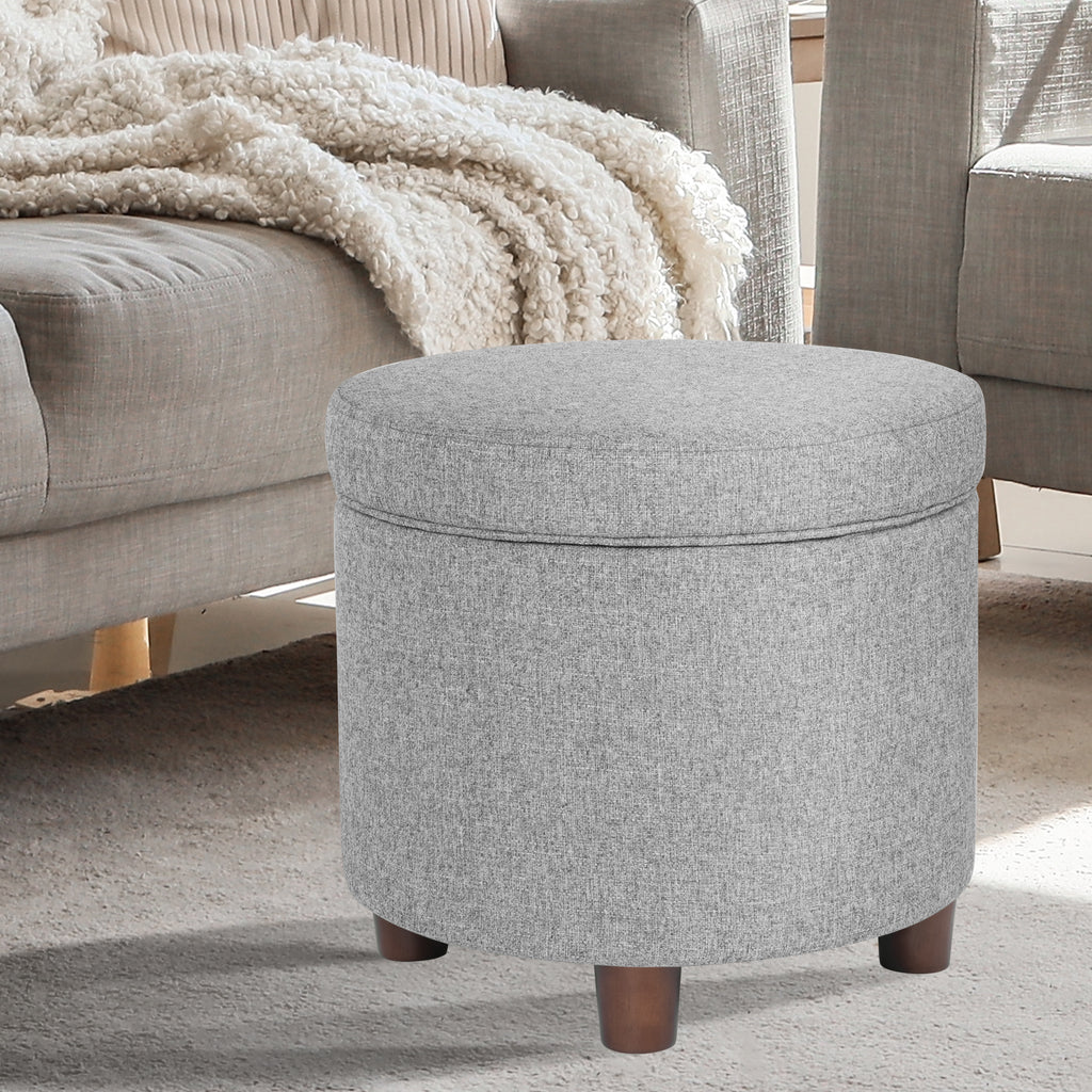 Round Storage Ottoman - Light Gray Tweed — HomePop Furniture