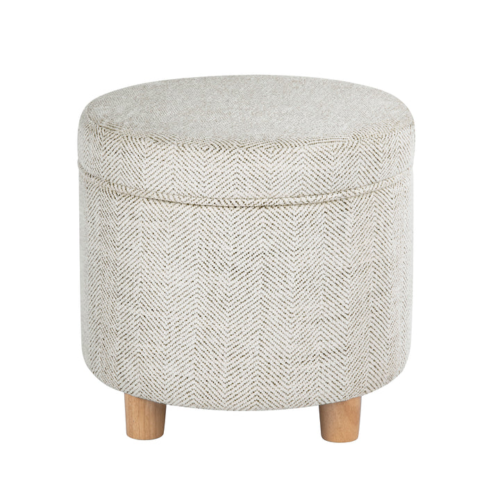 HomePop Round Storage Ottoman - Cream Chevron Woven