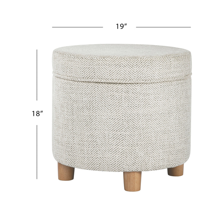 HomePop Round Storage Ottoman - Cream Chevron Woven
