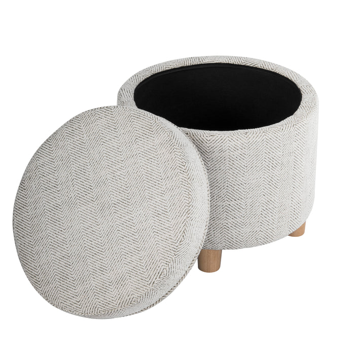 HomePop Round Storage Ottoman - Cream Chevron Woven