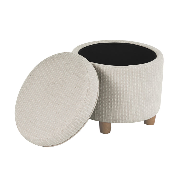 HomePop Round Storage Ottoman - White Woven Stripe