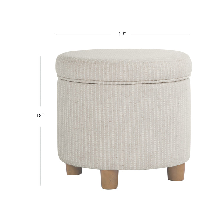 HomePop Round Storage Ottoman - White Woven Stripe