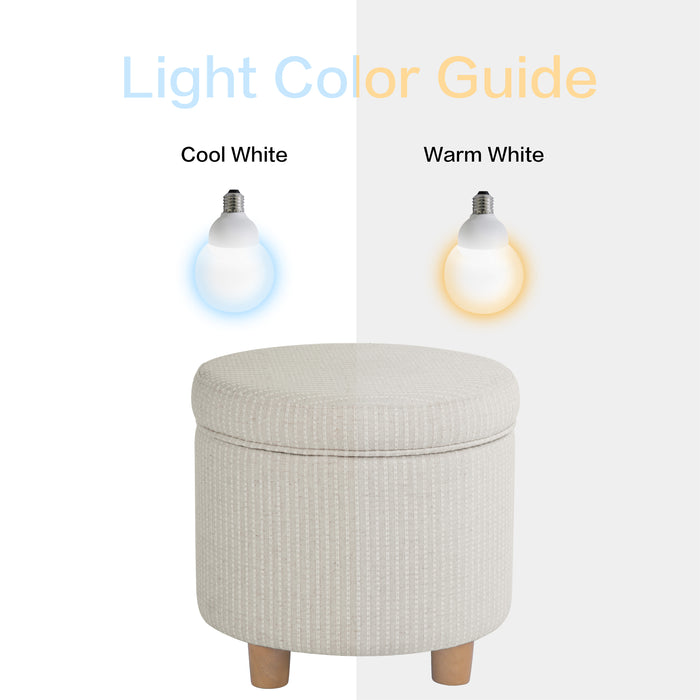 HomePop Round Storage Ottoman - White Woven Stripe