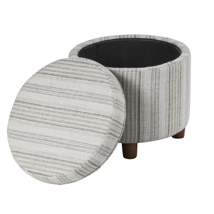 HomePop Round Storage Ottoman - Gray Striped Pattern