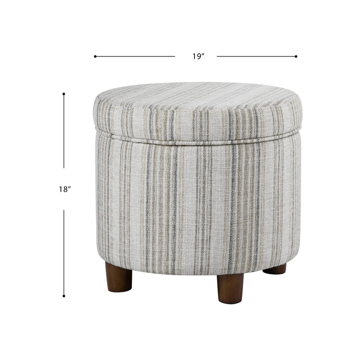 HomePop Round Storage Ottoman - Gray Striped Pattern