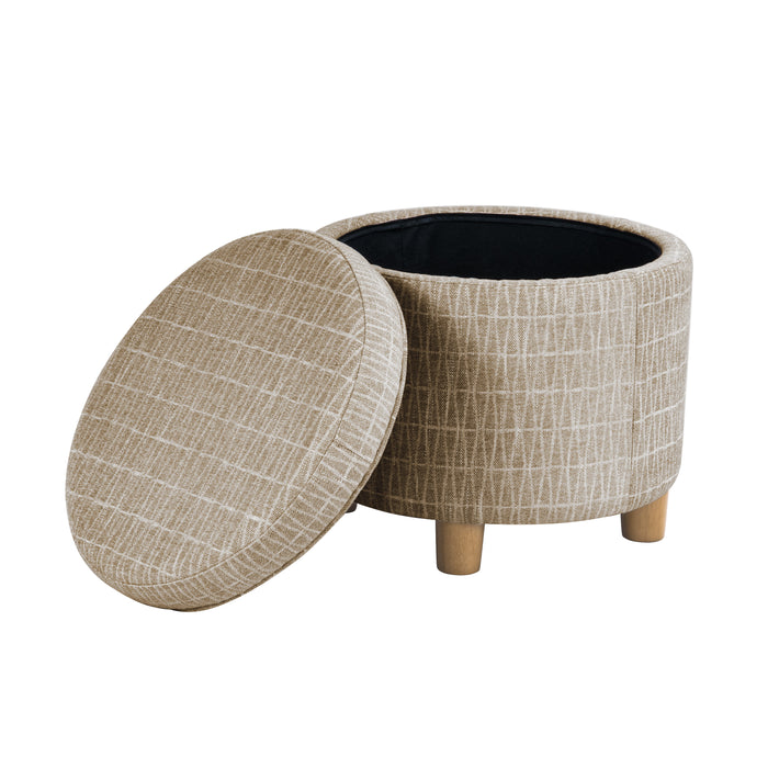 HomePop Round Storage Ottoman - Tan Geometric Pattern