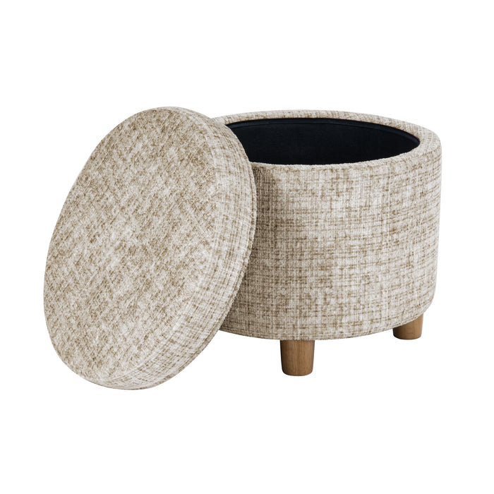 HomePop Round Storage Ottoman - Cream Textural Woven