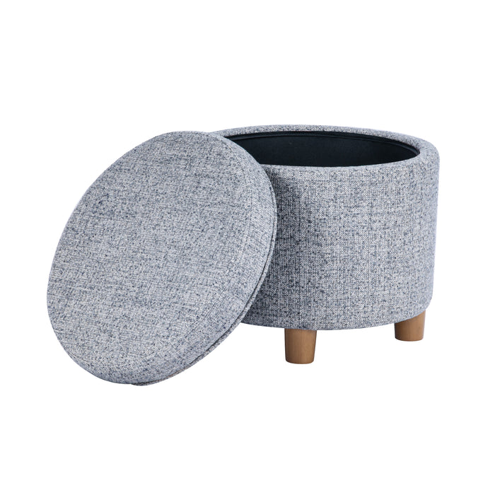 HomePop Round Storage Ottoman - Blue Gray Woven Fabric