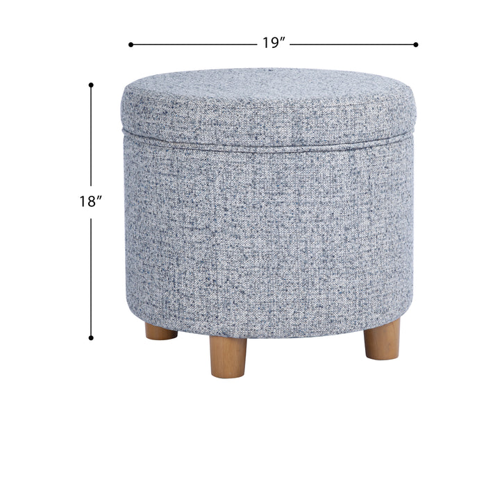 HomePop Round Storage Ottoman - Blue Gray Woven Fabric