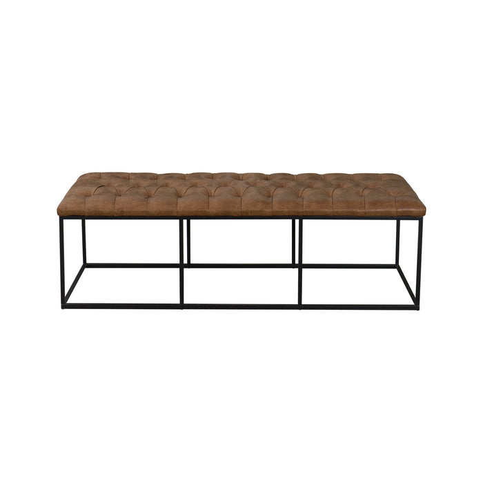 Large Bench with Button Tufting -Distressed Brown Faux Leather