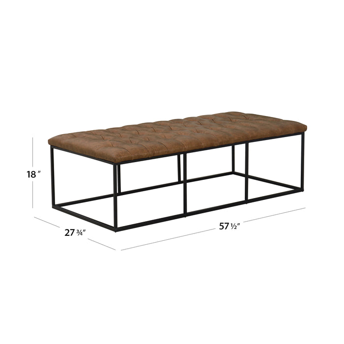 Large Bench with Button Tufting -Distressed Brown Faux Leather