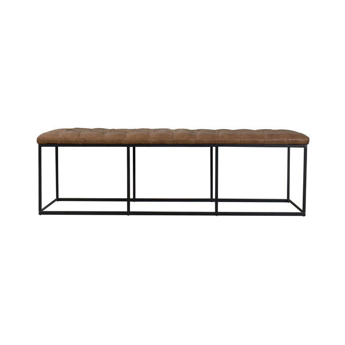 Large Bench with Button Tufting -Distressed Brown Faux Leather