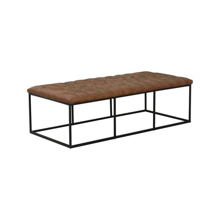 Large Bench with Button Tufting -Distressed Brown Faux Leather