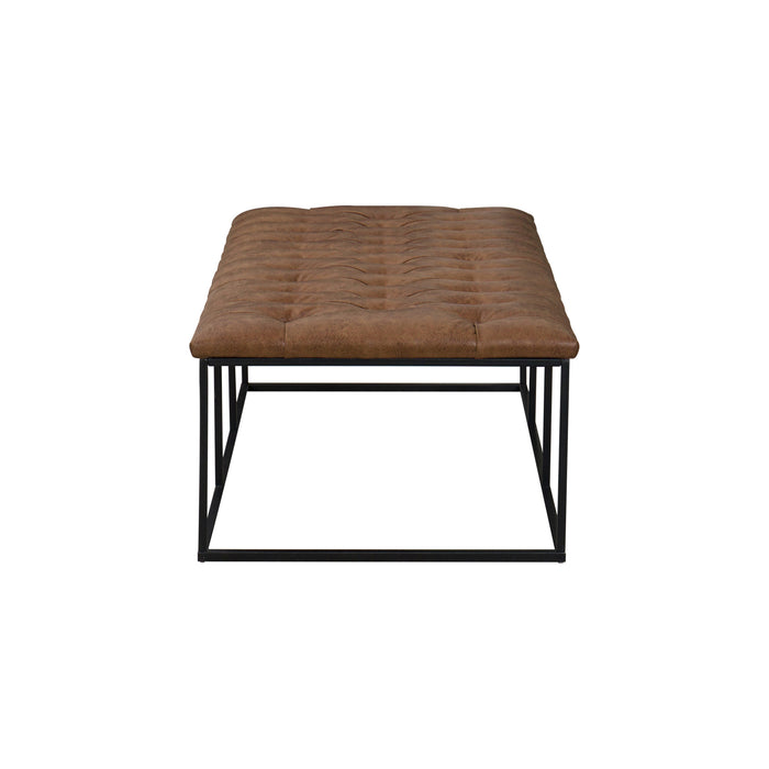 Large Bench with Button Tufting -Distressed Brown Faux Leather