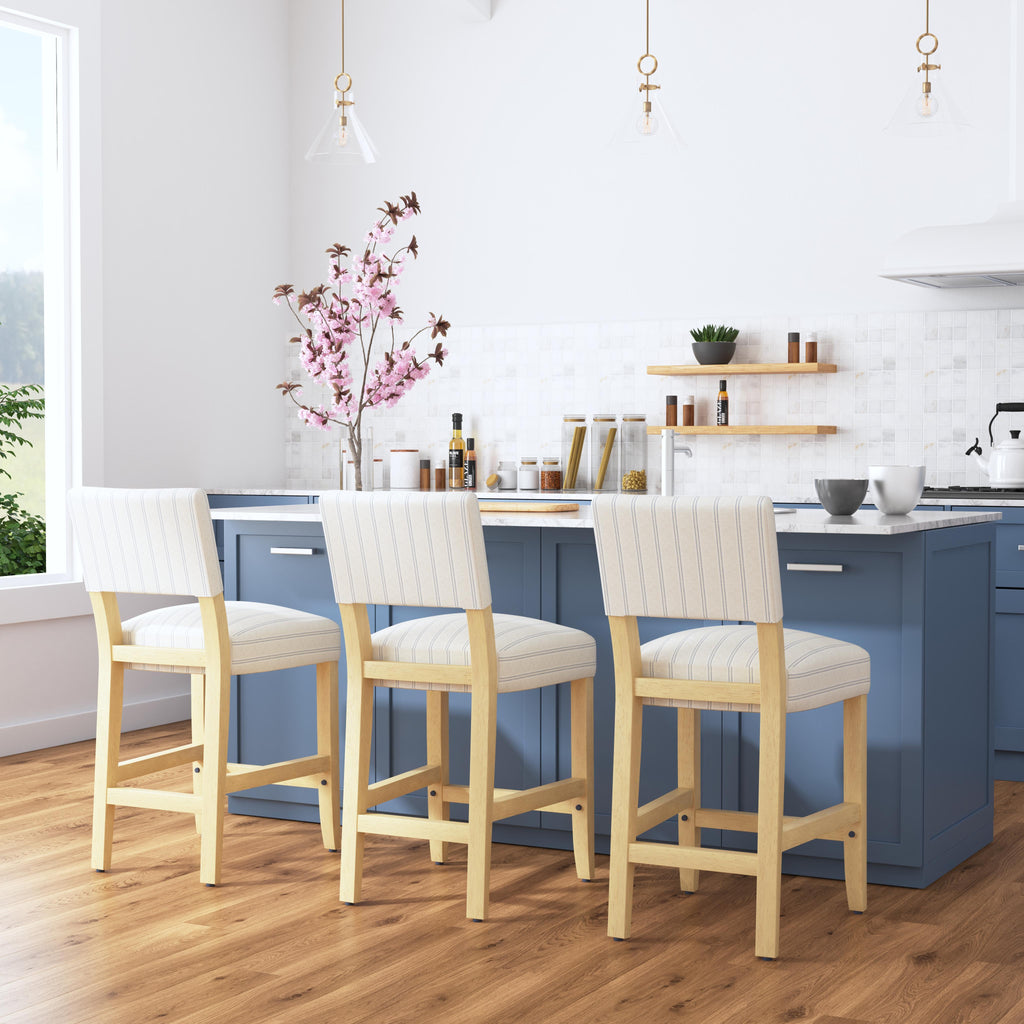 HomePop Open Back Counter Stool - Blue and White Stripe — HomePop Furniture