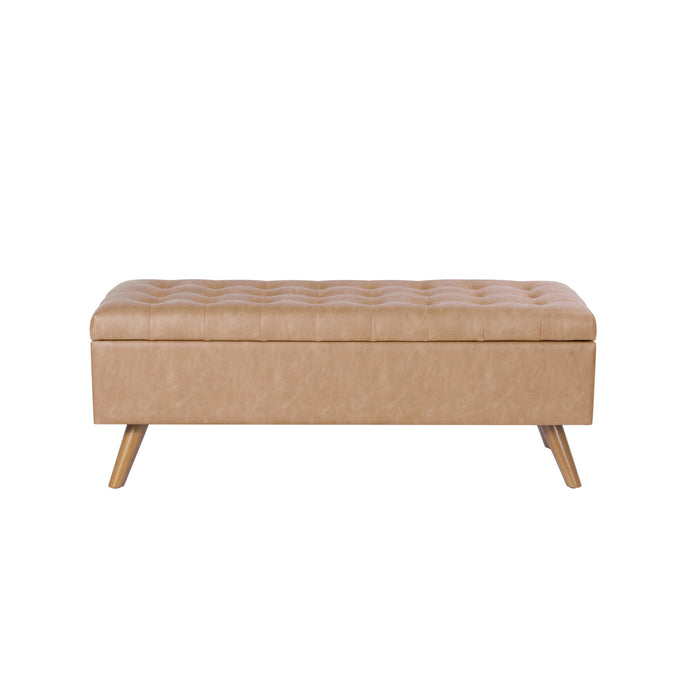 HomePop Modern Tufted Storage Bench - Sand Faux Leather