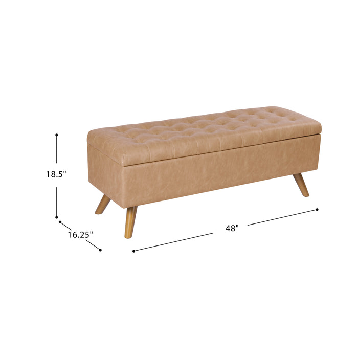 HomePop Modern Tufted Storage Bench - Sand Faux Leather