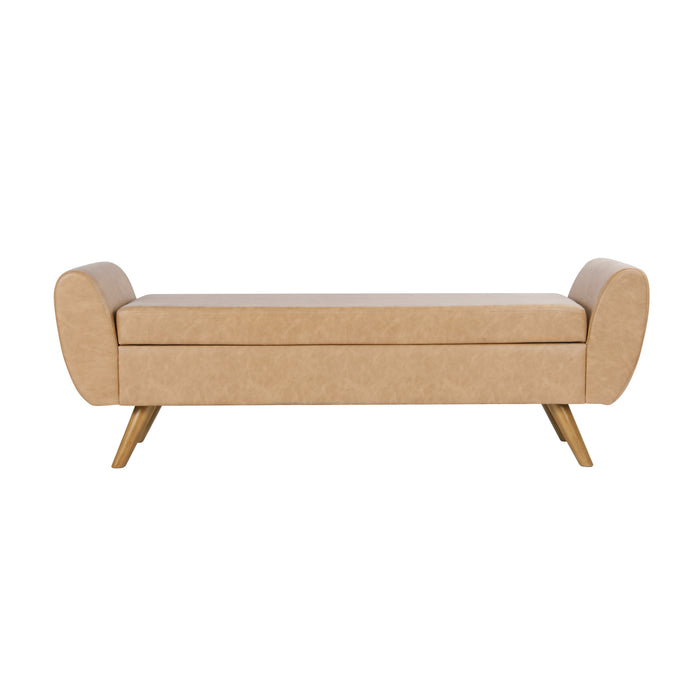 HomePop Modern Storage Bench - Sand Faux Leather