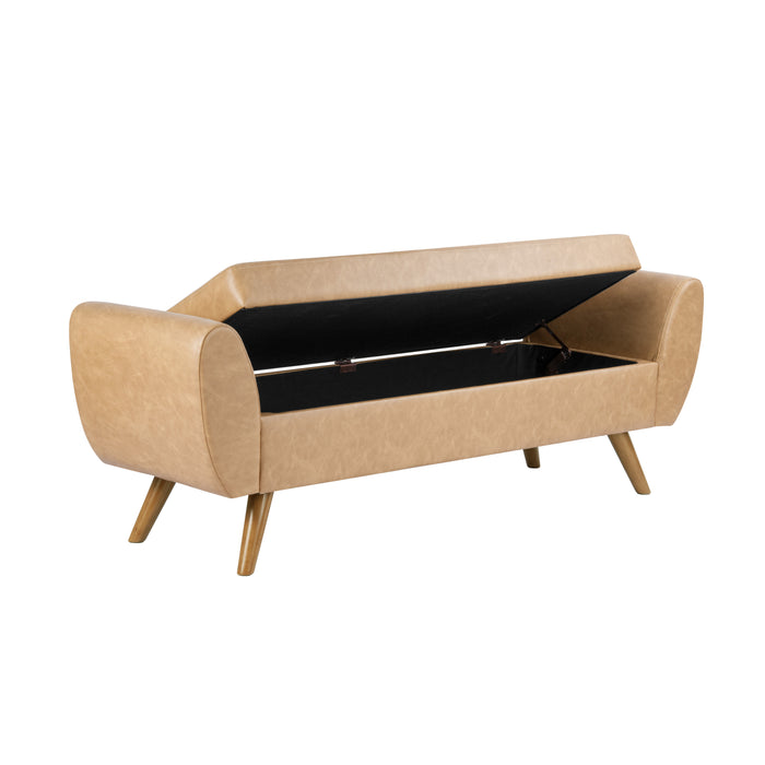 HomePop Modern Storage Bench - Sand Faux Leather