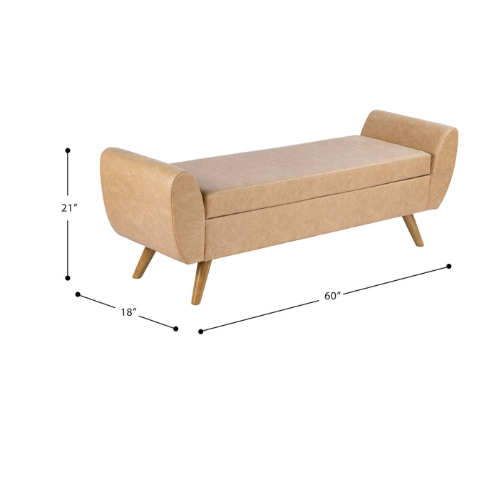 HomePop Modern Storage Bench - Sand Faux Leather