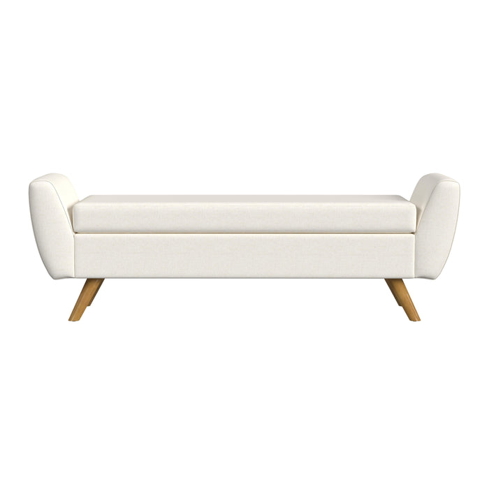 HomePop Modern Storage Bench with Wood Legs - Cream Textured Woven