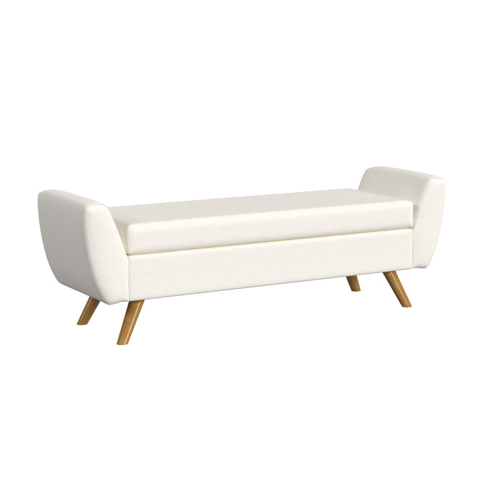 HomePop Modern Storage Bench with Wood Legs - Cream Textured Woven