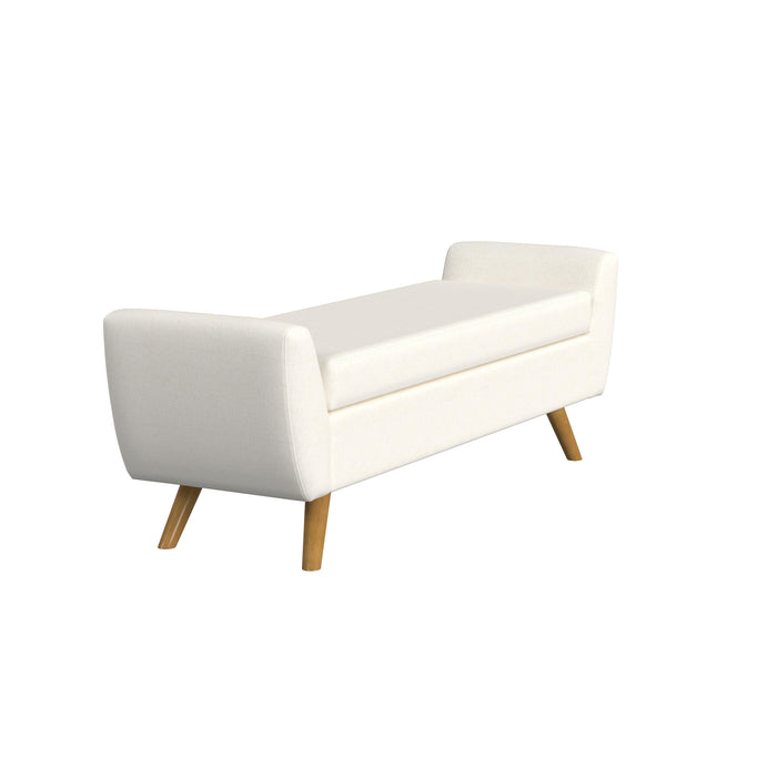 HomePop Modern Storage Bench with Wood Legs - Cream Textured Woven