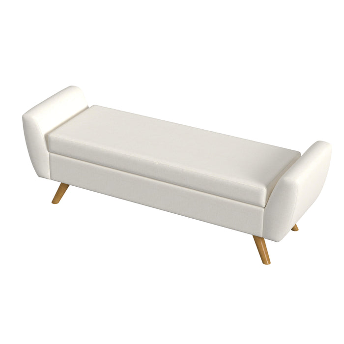 HomePop Modern Storage Bench with Wood Legs - Cream Textured Woven