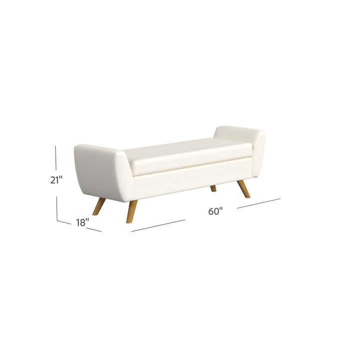 HomePop Modern Storage Bench with Wood Legs - Cream Textured Woven