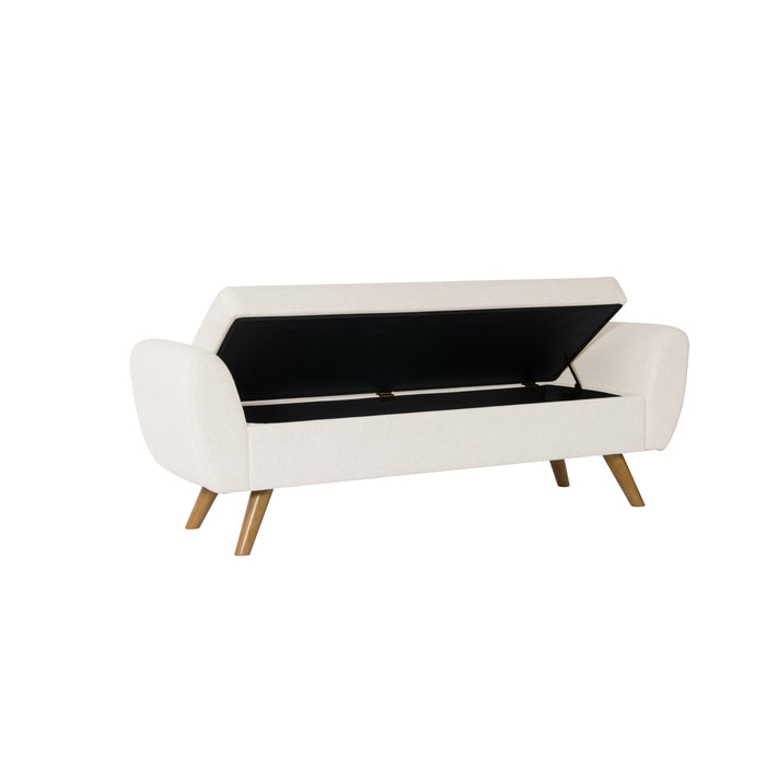 HomePop Modern Storage Bench with Wood Legs - Cream Textured Woven