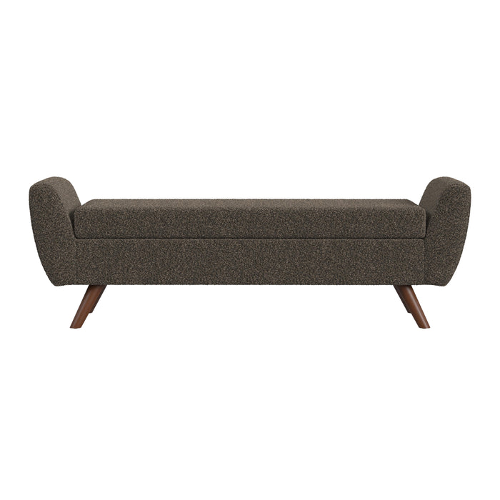 HomePop Modern Storage Bench with Wood Legs - Dark Brown Boucle