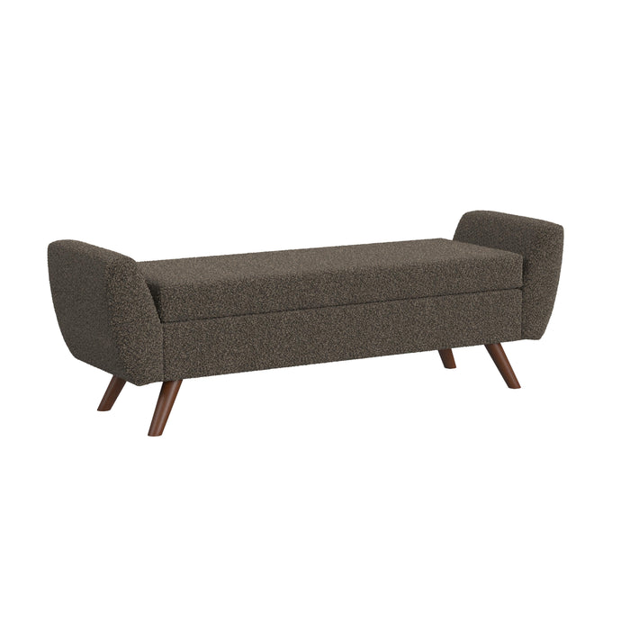 HomePop Modern Storage Bench with Wood Legs - Dark Brown Boucle