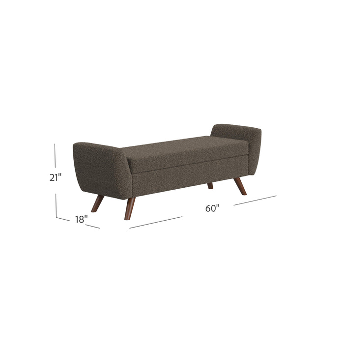 HomePop Modern Storage Bench with Wood Legs - Dark Brown Boucle