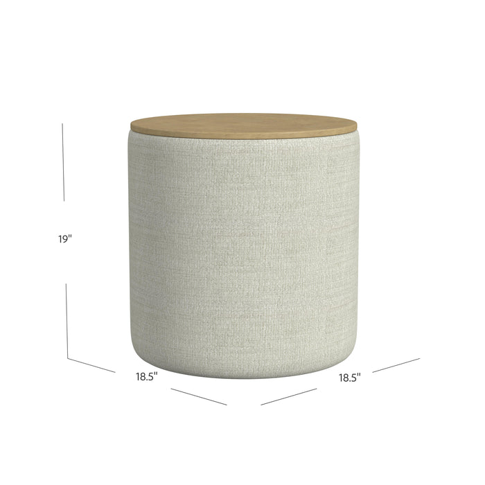 Storage Ottoman with Wood Top - Light Gray Textured Woven