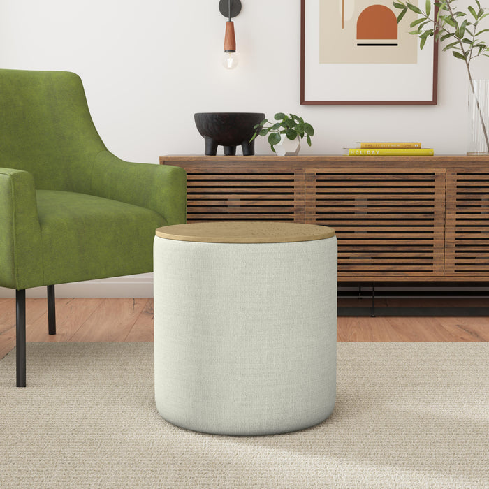 Storage Ottoman with Wood Top - Light Gray Textured Woven