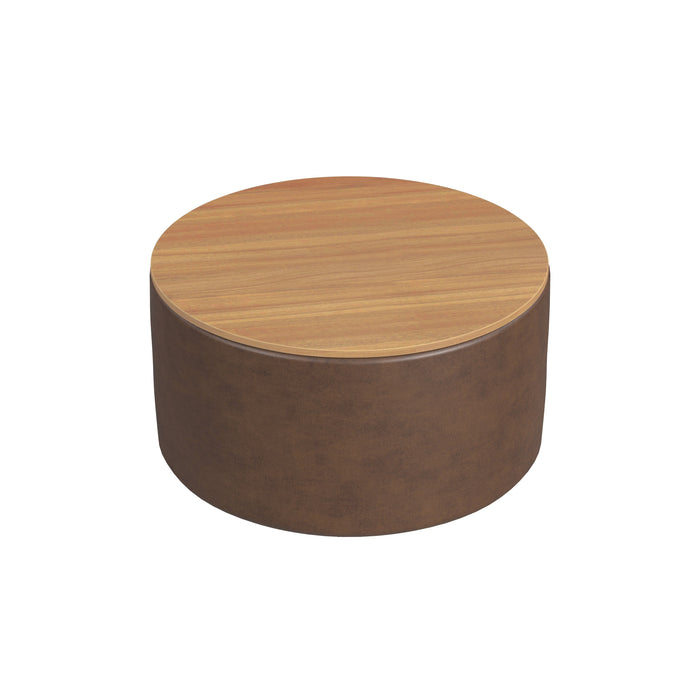 HomePop Storage Ottoman with Wood Top - Brown Faux Leather