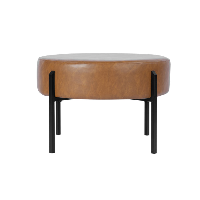 HomePop Modern Round Ottoman - Carmel Faux Leather