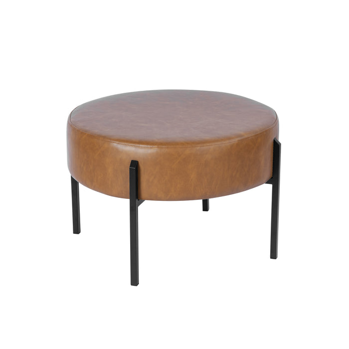 HomePop Modern Round Ottoman - Carmel Faux Leather