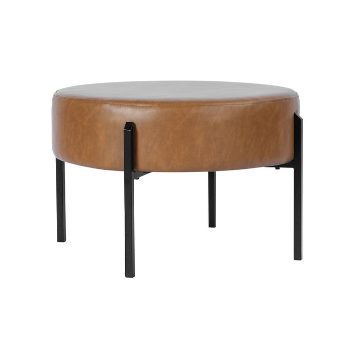 HomePop Modern Round Ottoman - Carmel Faux Leather