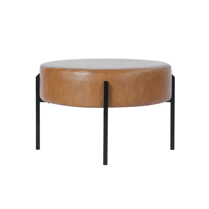 HomePop Modern Round Ottoman - Carmel Faux Leather