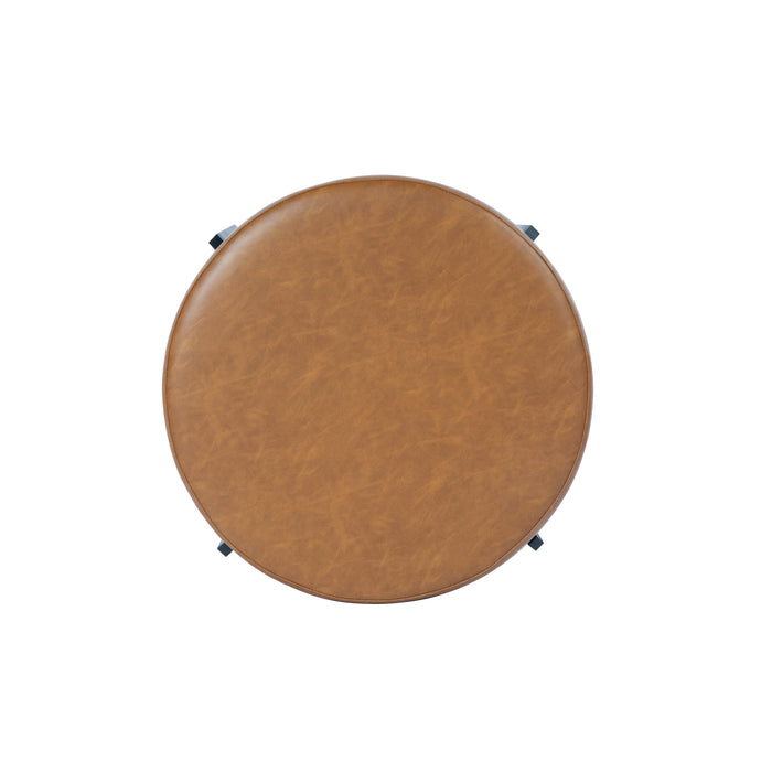 HomePop Modern Round Ottoman - Carmel Faux Leather