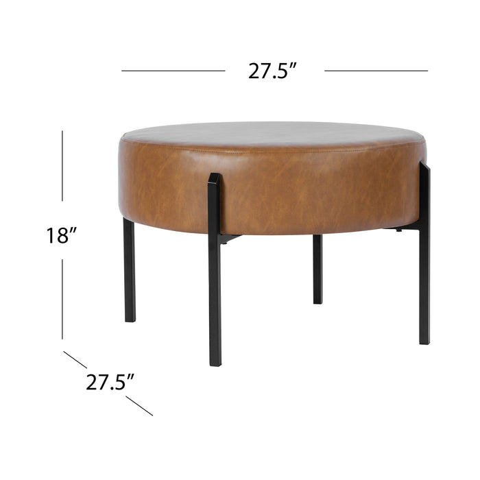 HomePop Modern Round Ottoman - Carmel Faux Leather